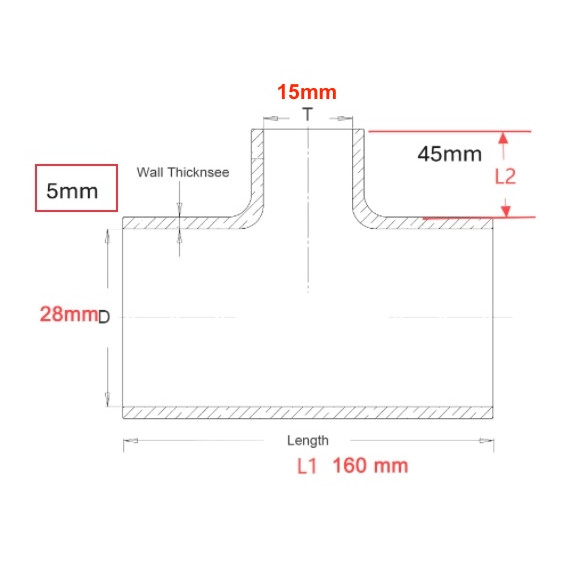 Manguito de Calefacción Silicona Mercedes Citaro - Derivación en T D28/15/28mm L160mm - Equivalente OEM A0029977274