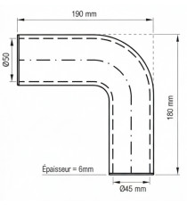 Manguera Silicona Codo 90° Ø45/50mm - 190x180mm - 4 Capas VMQ Reforzado