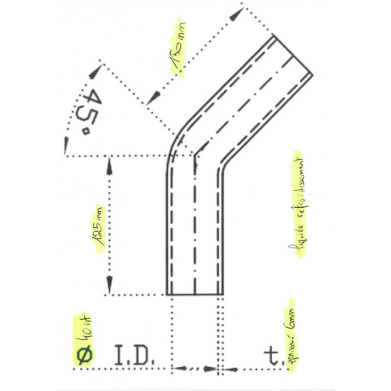 Manguera Silicona Codo 45° Ø40mm L1-125mm L2-150mm REDOX 5 Capas VMQ